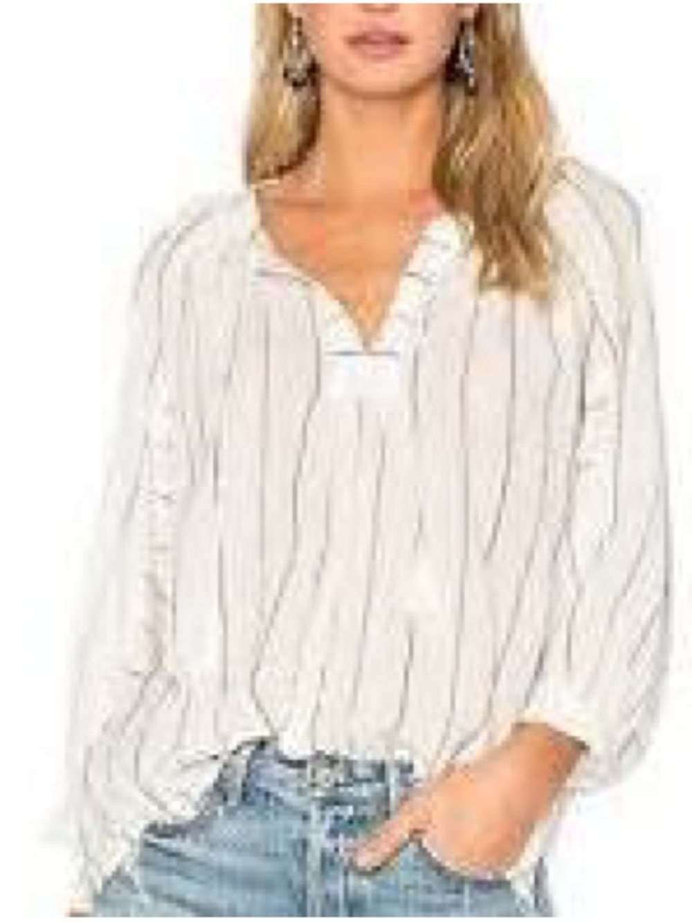 Joie Cream Striped V-Neck Peasant Blouse